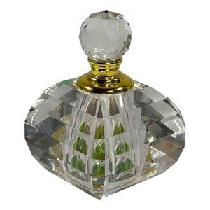 Vintage Crystal Perfume Bottle With Faceted Stopper & Gold Accents 3.5" Art Deco